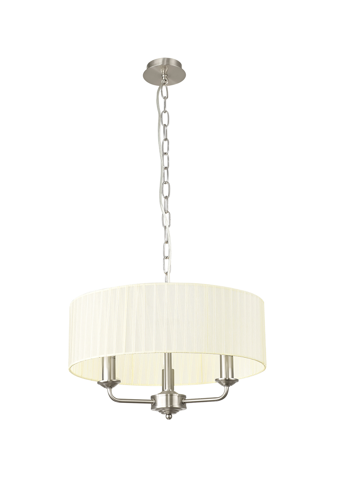 Banyan 3 Light Multi Arm Pendant With 45cm x 15cm Organza Shade Satin Nickel/Cream DK0873  Deco Banyan